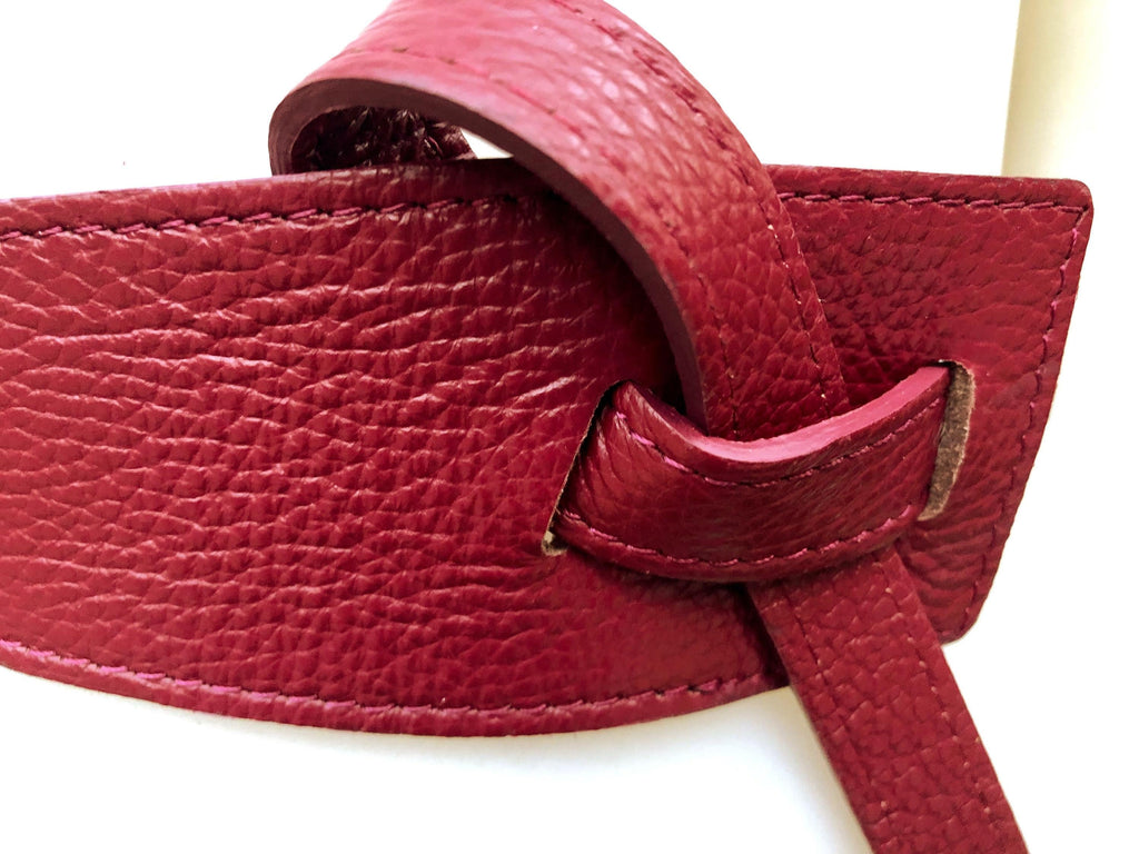 Burgundy waist belt. Genuine leather. Wine red wraparound belt. Genuine leather 80s style dress / overall belt. Dark terracotta red