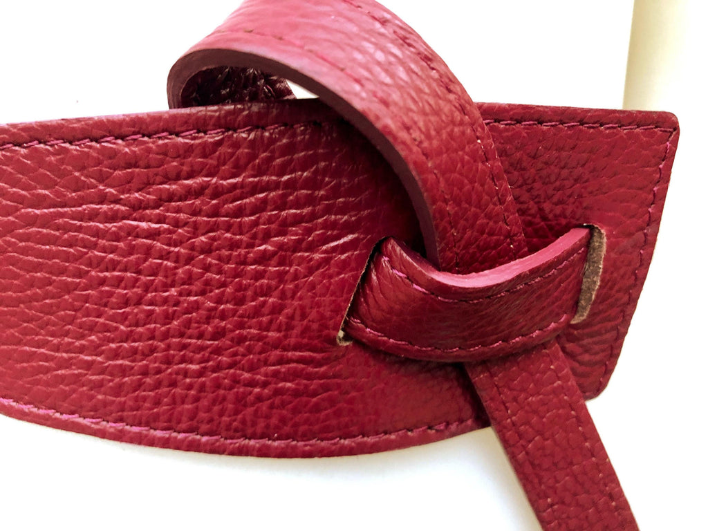 Burgundy waist belt. Genuine leather. Wine red wraparound belt. Genuine leather 80s style dress / overall belt. Dark terracotta red