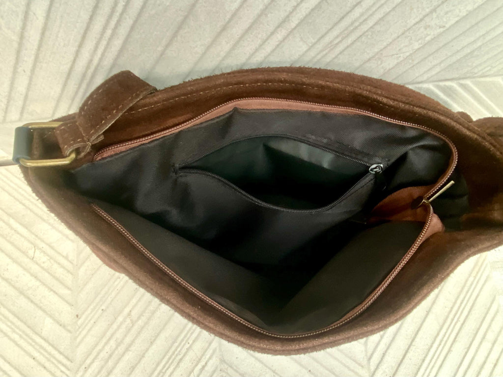 Dark brown genuine leather crossbody / shoulder bag. Messenger bag in soft "distressed" leather. Chocolate brown leather purse.