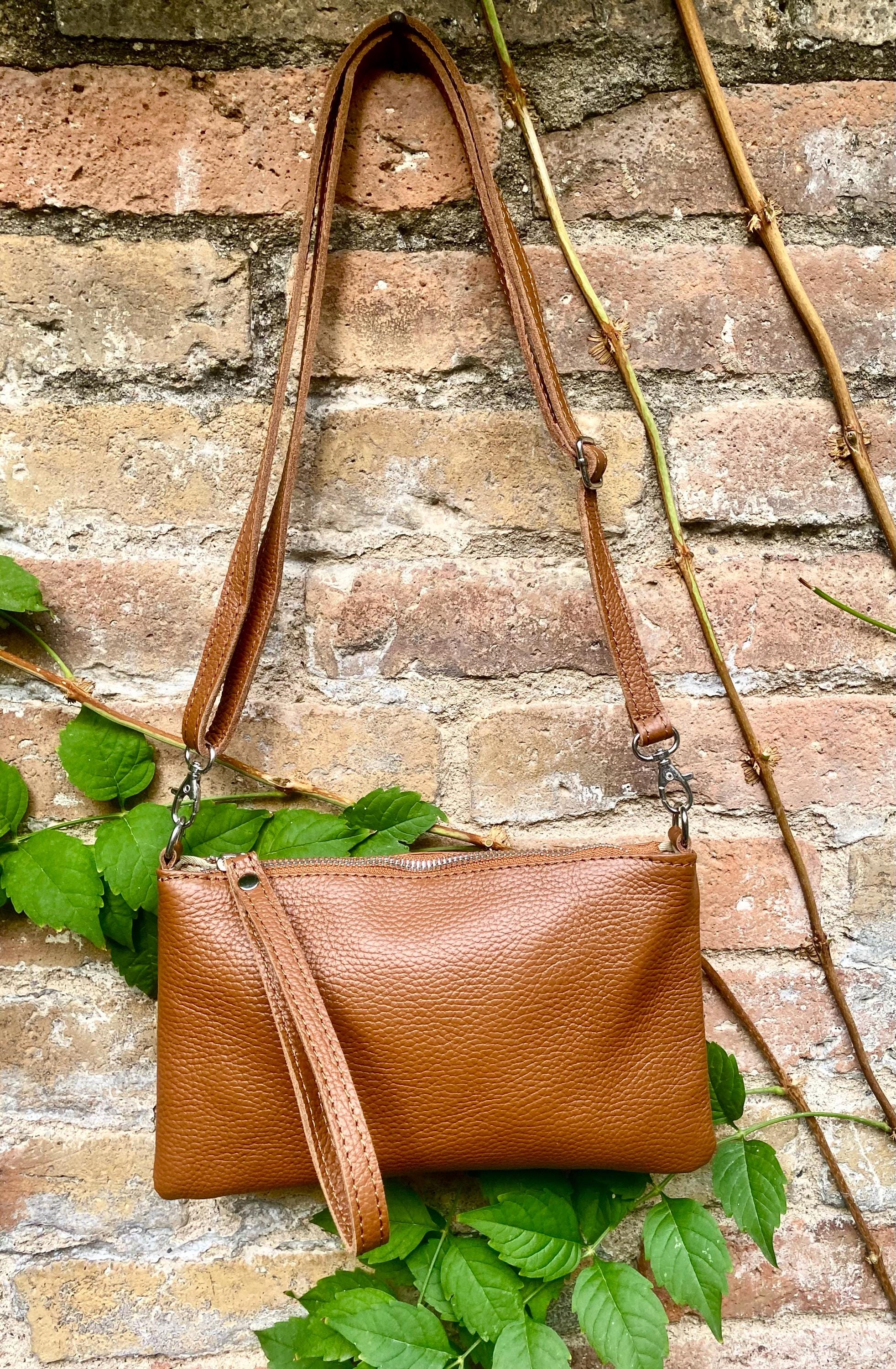 Small leather bag in camel brown. GENUINE leather crossbody / shoulder bag. Brown leather bag with silver hardware. Caramel brown purse