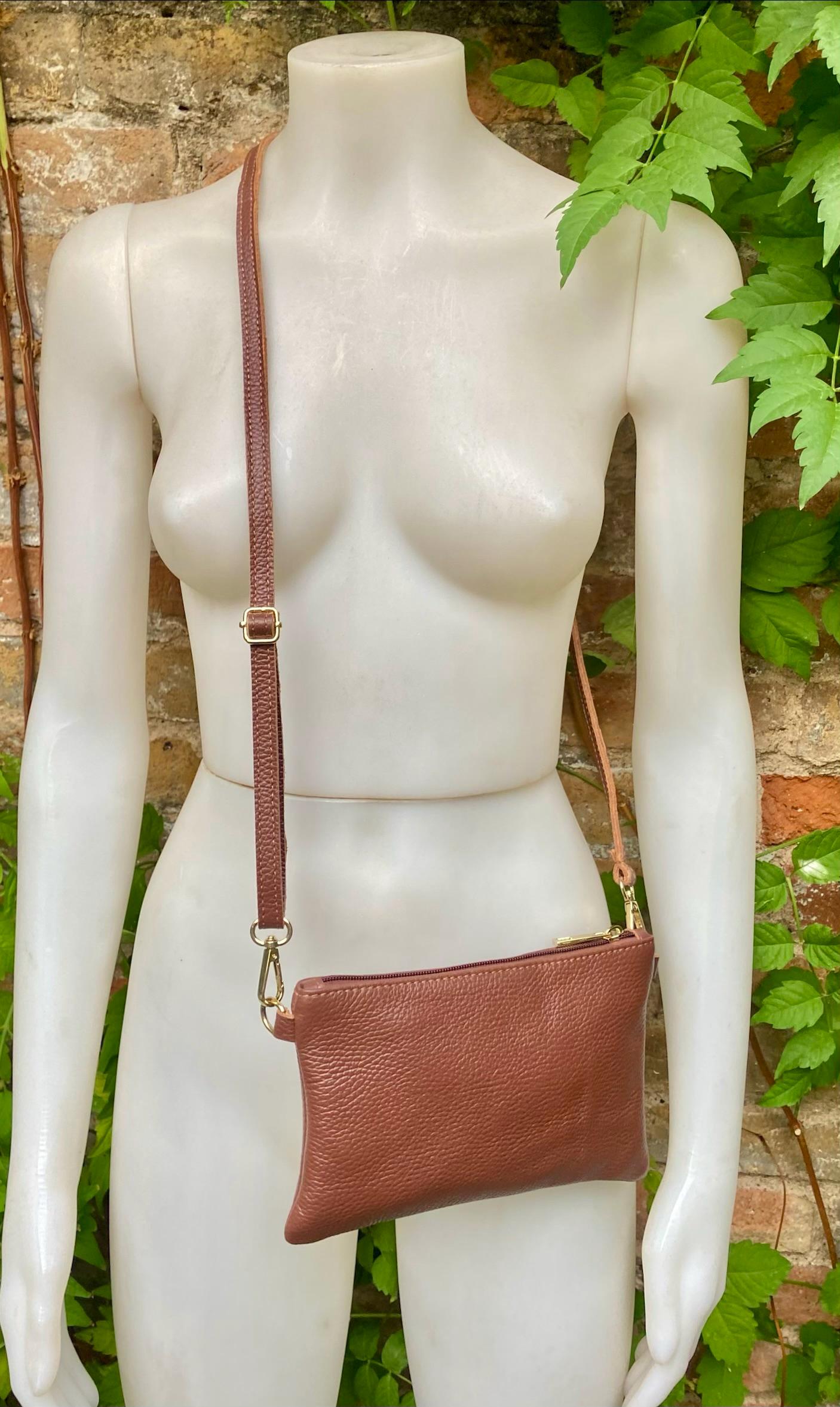 Small leather bag in dark rusty brown. GENUINE leather crossbody / shoulder bag.Brown leather bag with GOLD hardware. Warm brown purse