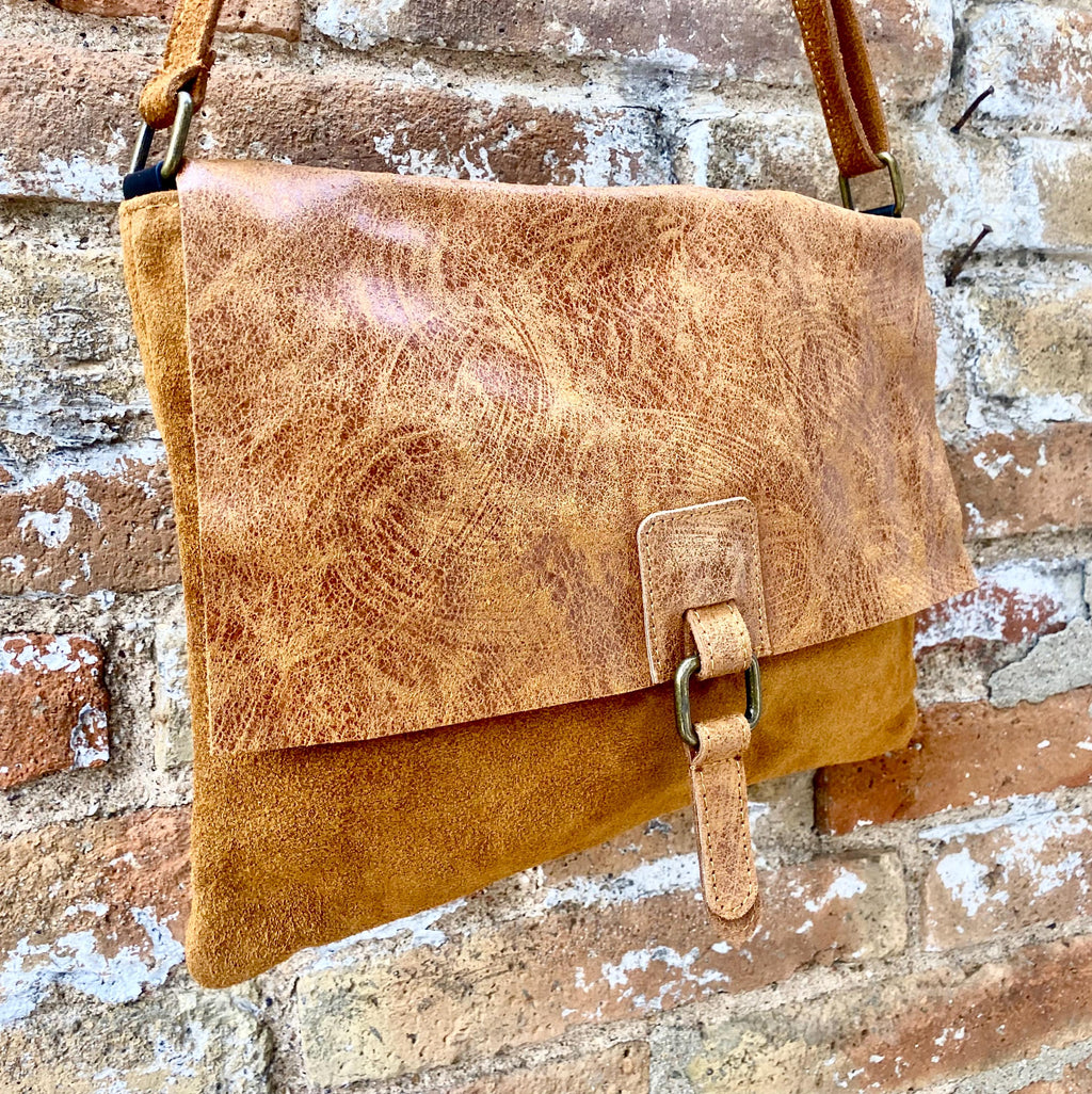 Camel brown suede bag. Genuine leather purse. cossbody / messenger bag in soft natural leather for books, tablets. Tan brown suede purse