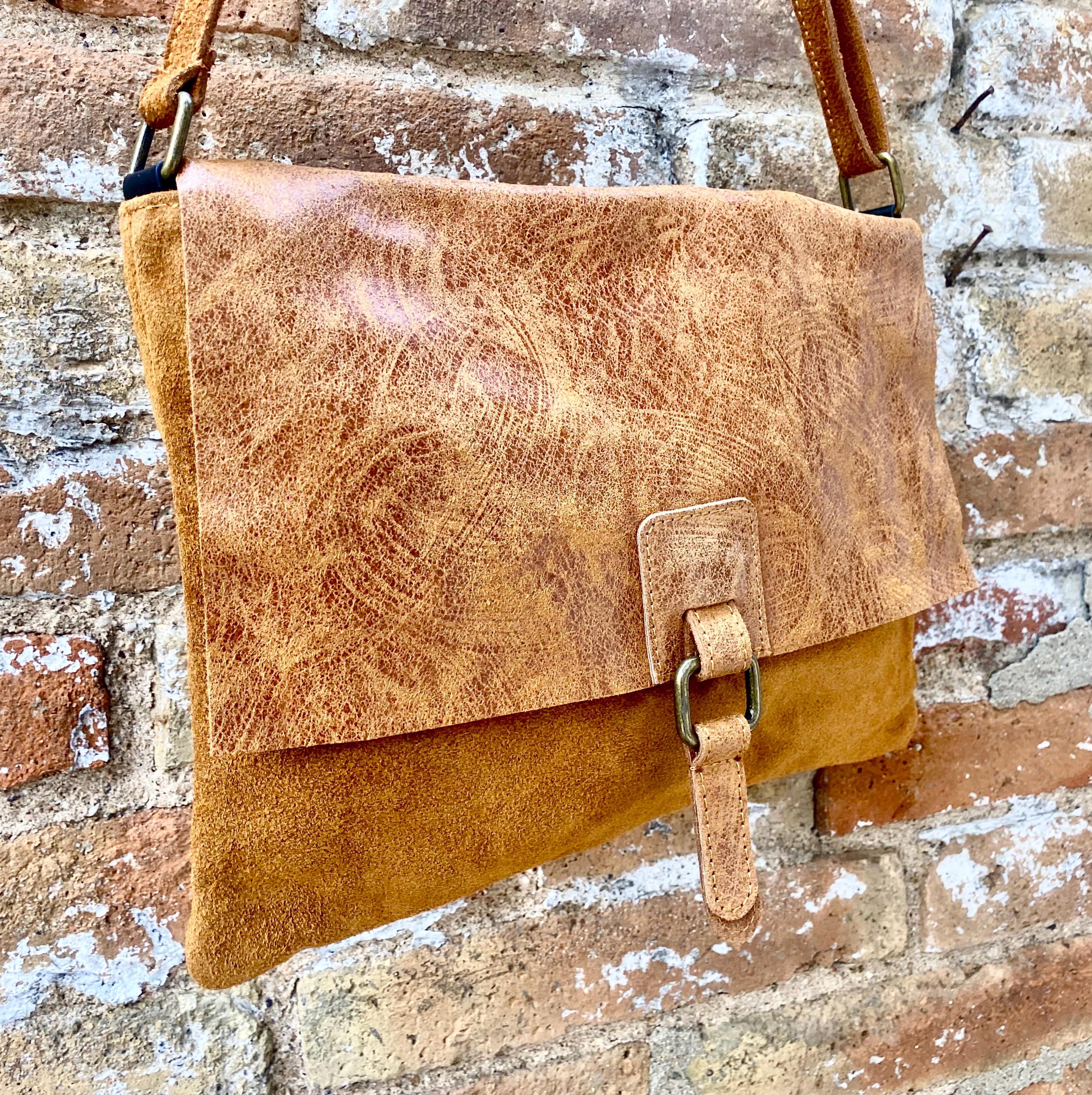 Camel brown suede bag. Genuine leather purse. cossbody / messenger bag in soft natural leather for books, tablets. Tan brown suede purse