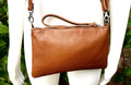 Small leather bag in camel brown. GENUINE leather crossbody / shoulder bag. Brown leather bag with silver hardware. Caramel brown purse