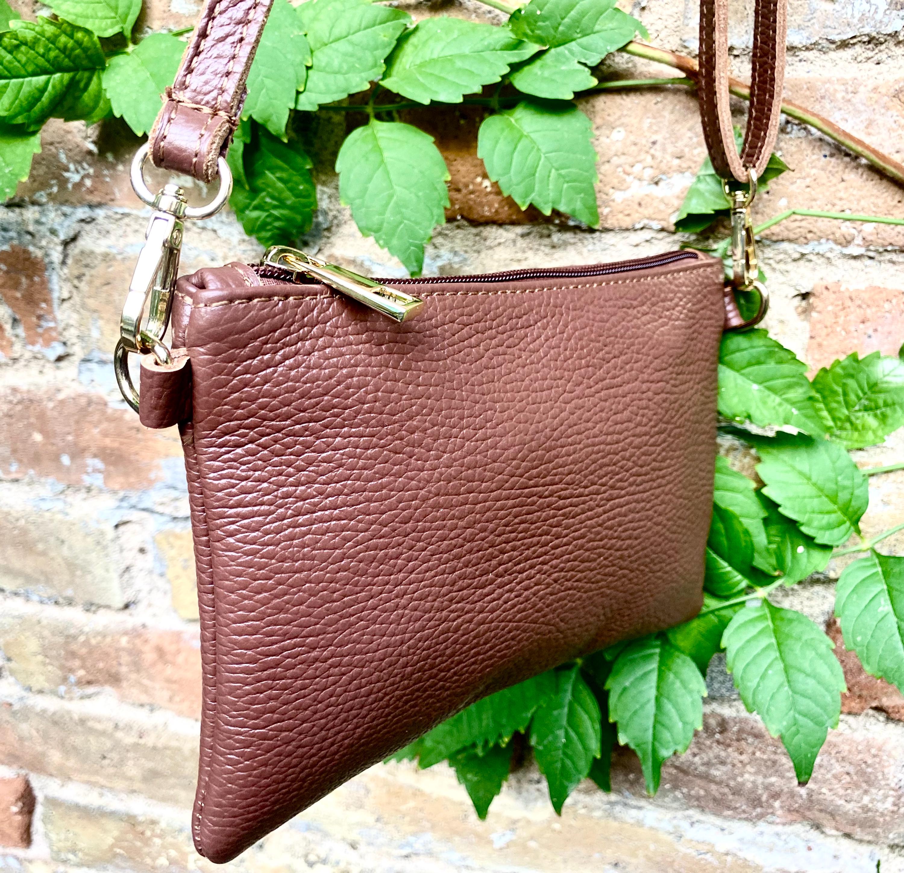Small leather bag in dark rusty brown. GENUINE leather crossbody / shoulder bag.Brown leather bag with GOLD hardware. Warm brown purse
