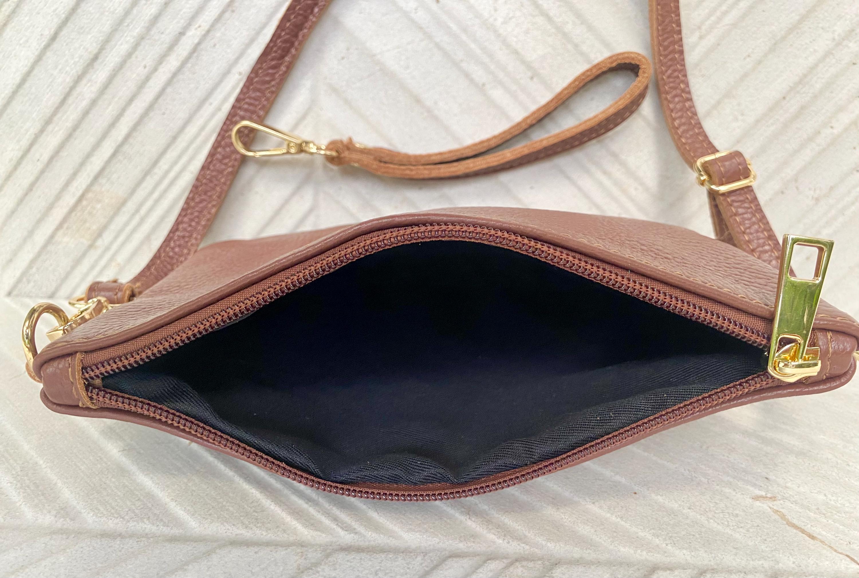 Small leather bag in dark rusty brown. GENUINE leather crossbody / shoulder bag.Brown leather bag with GOLD hardware. Warm brown purse