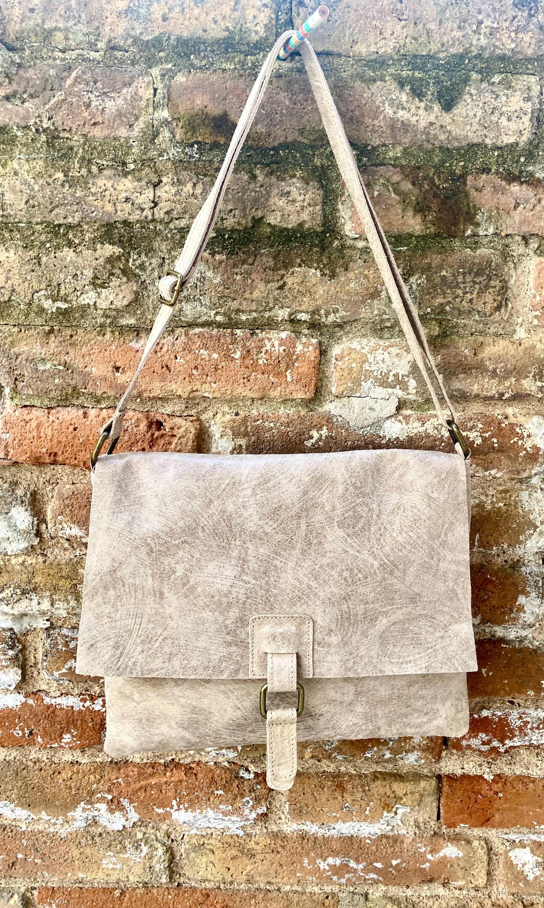 Cross body suede bag. GENUINE leather bag in beige. BOHO natural leather bag. Messenger bag in suede for books, tablets. Beige suede purse