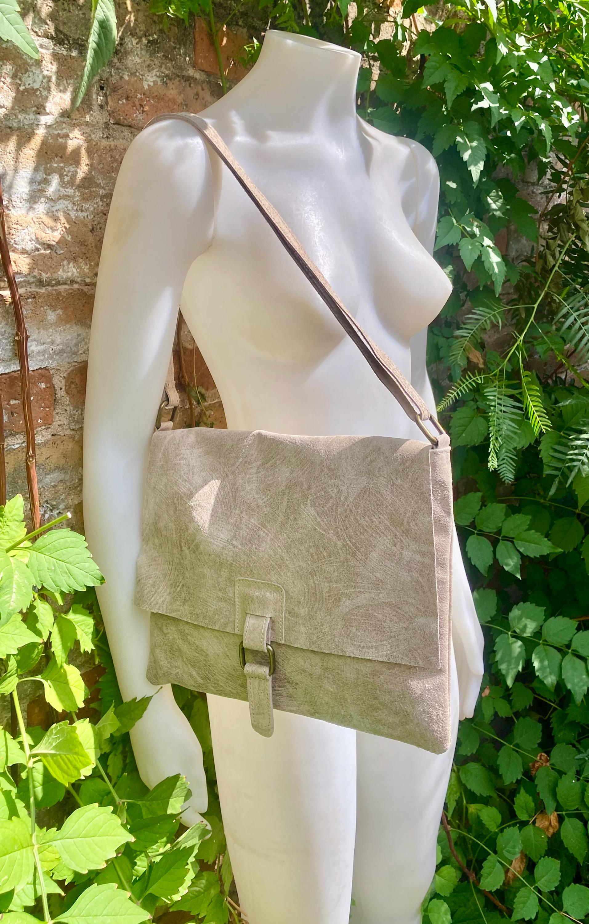 Cross body suede bag. GENUINE leather bag in beige. BOHO natural leather bag. Messenger bag in suede for books, tablets. Beige suede purse