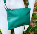 Small leather bag in teal GREEN .Genuine LEATHER crossbody / shoulder bag / wristlet. Green leather purse. Adjustable strap and zipper
