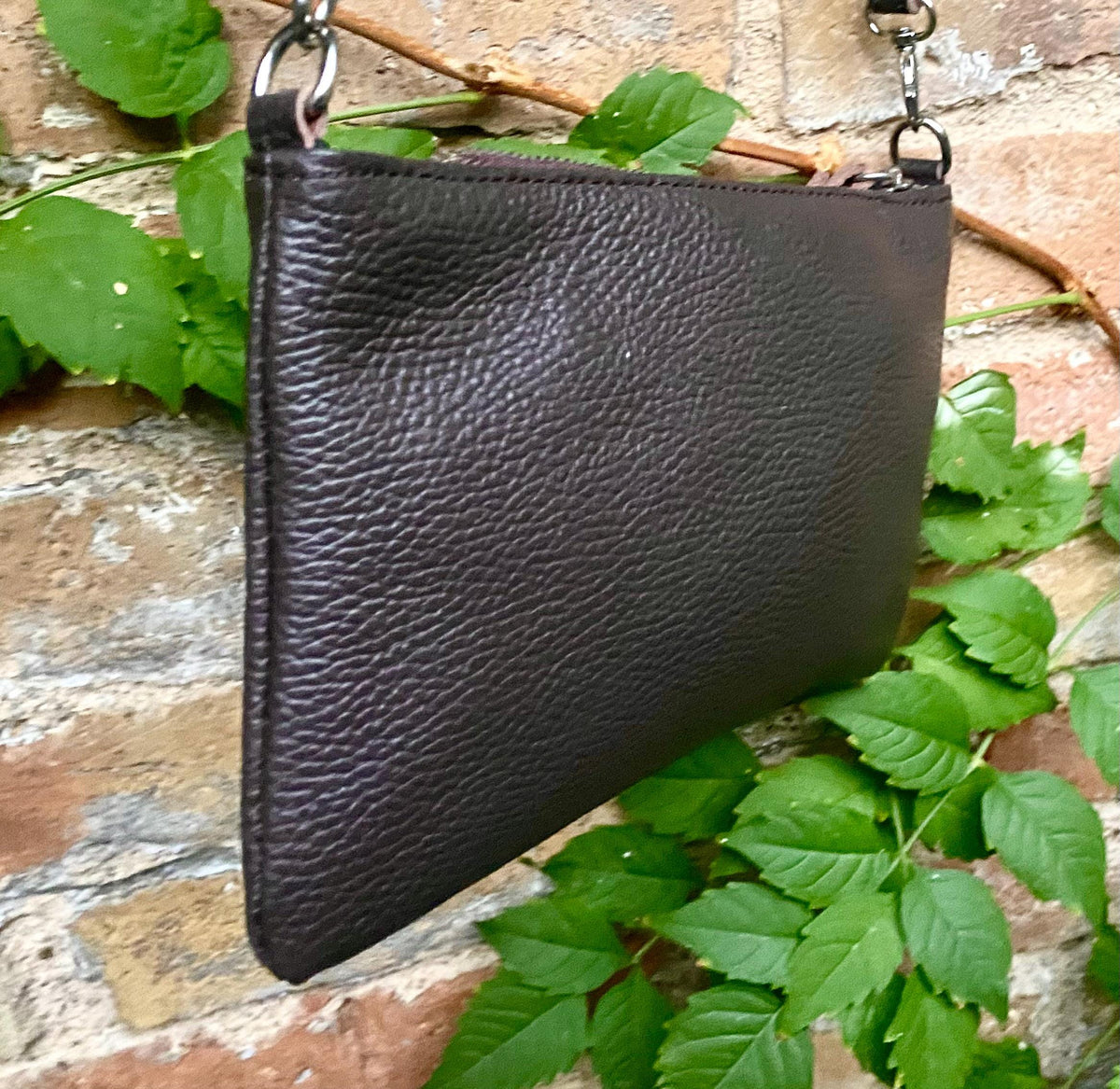 Small leather bag in dark brown. GENUINE leather crossbody / shoulder bag.Brown leather bag with SILVER hardware. Chocolate brown purse