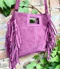 Raspberry pink crossbody fringed bag. Purple pink BOHO suede leather bag with FRINGES. Soft genuine pink suede leather.Raspberry suede purse