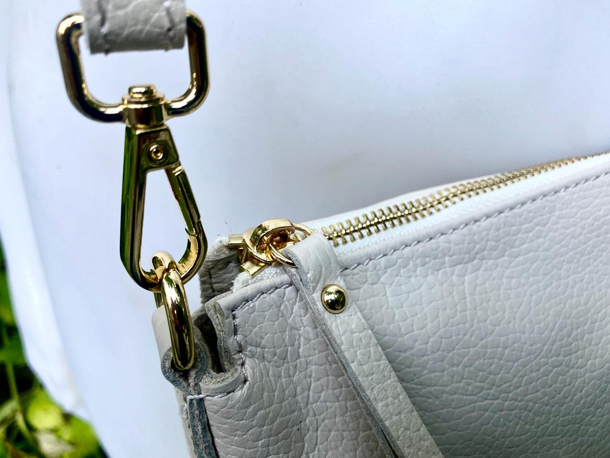CREAM WHITE leather bag. GENUINE leather cross body / shoulder bag. Off white purse with adjustable strap + zipper.Soft leather messenger