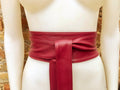RED obi belt. Wrap belt in soft genuine leather. Wraparound waist belt. Wide style. Light burgundy boho dress belt. Dark red overall belt.