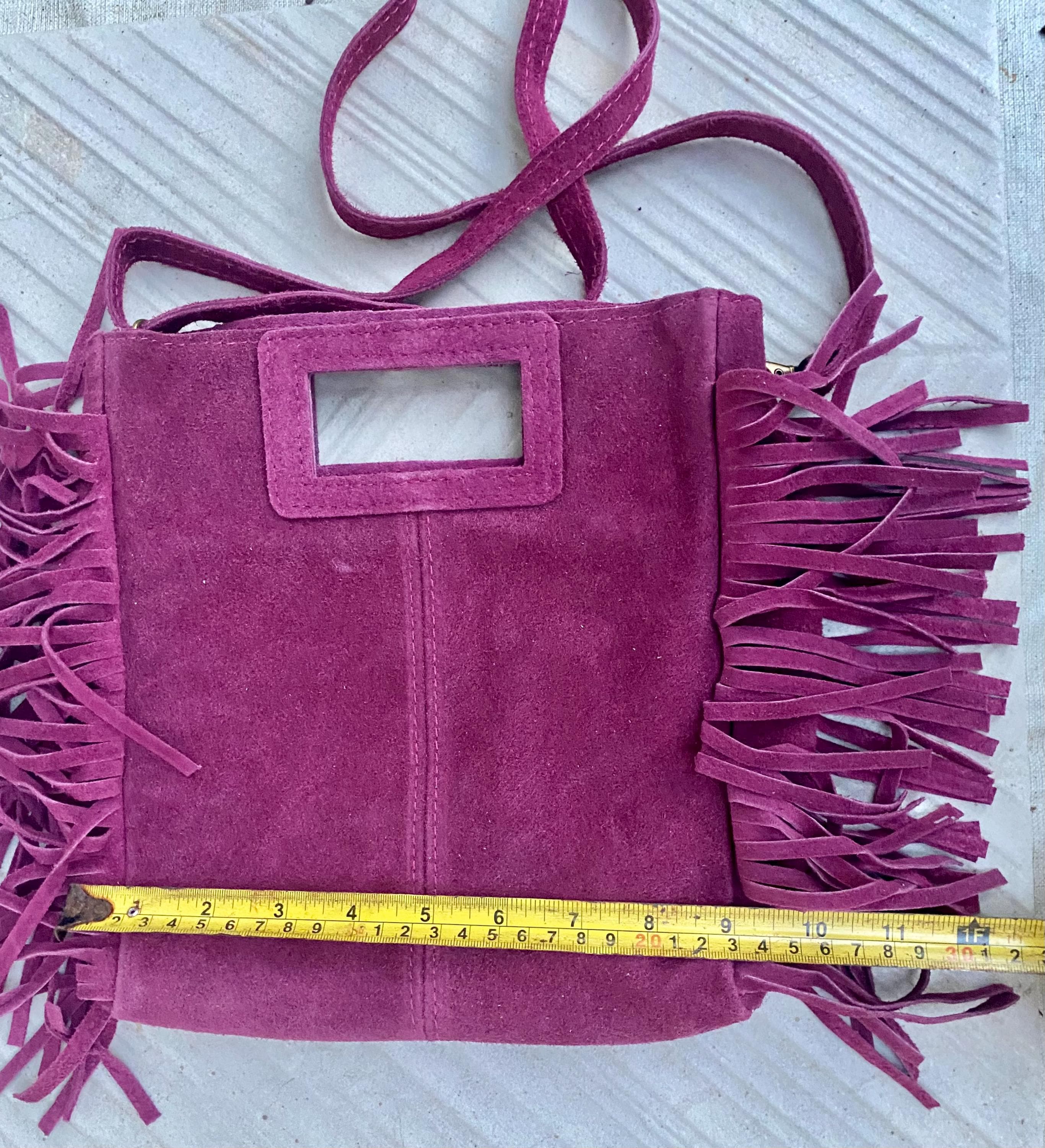 Raspberry pink crossbody fringed bag. Purple pink BOHO suede leather bag with FRINGES. Soft genuine pink suede leather.Raspberry suede purse