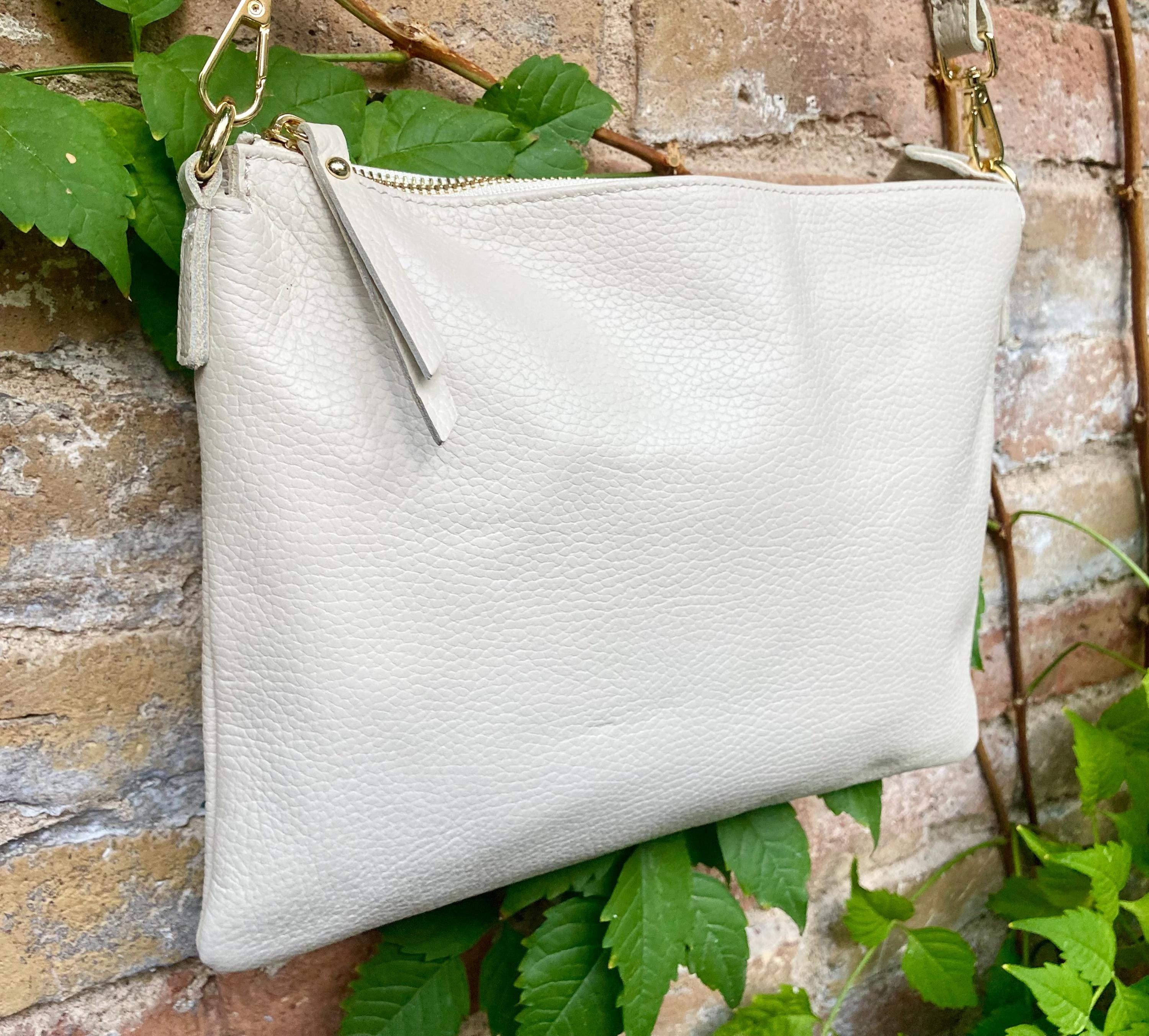 CREAM WHITE leather bag. GENUINE leather cross body / shoulder bag. Off white purse with adjustable strap + zipper.Soft leather messenger