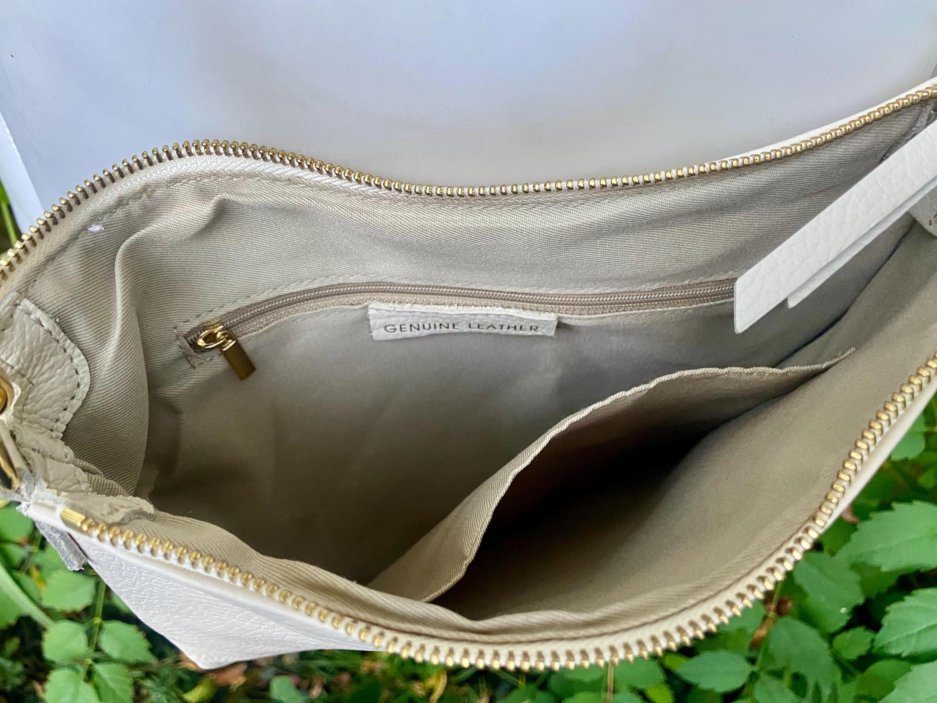 CREAM WHITE leather bag. GENUINE leather cross body / shoulder bag. Off white purse with adjustable strap + zipper.Soft leather messenger