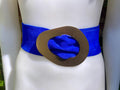 Cobalt blue suede leather waist belt . Gold color large buckle. Boho genuine soft suede leather belt. Royal blue wide dress / overall belt