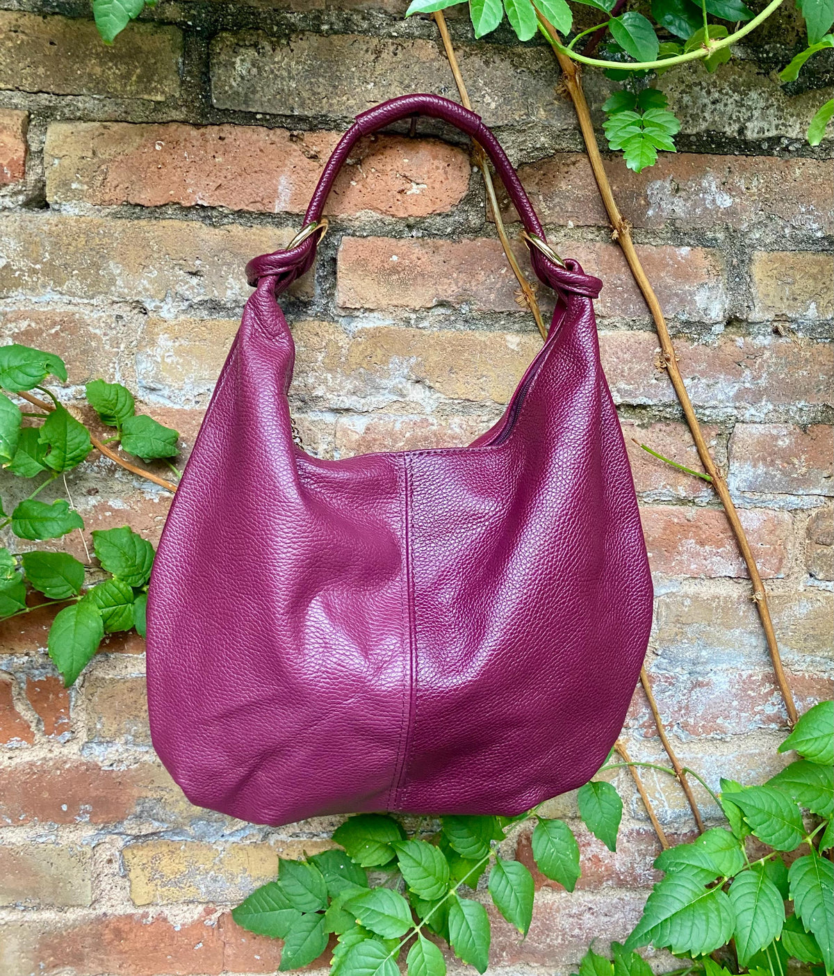 Burgundy leather slouchy bag with ZIPPER + lining. Soft natural genuine leather bag. Wine red leather purse. Dark red leather hobo bag