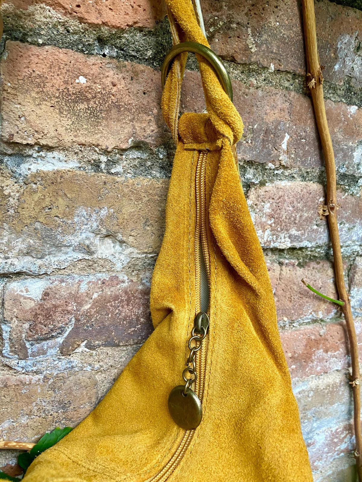 Mustard yellow suede slouchy bag with ZIPPER + lining. Genuine leather. Soft natural suede shopper / hobo. Warm yellow suede purse