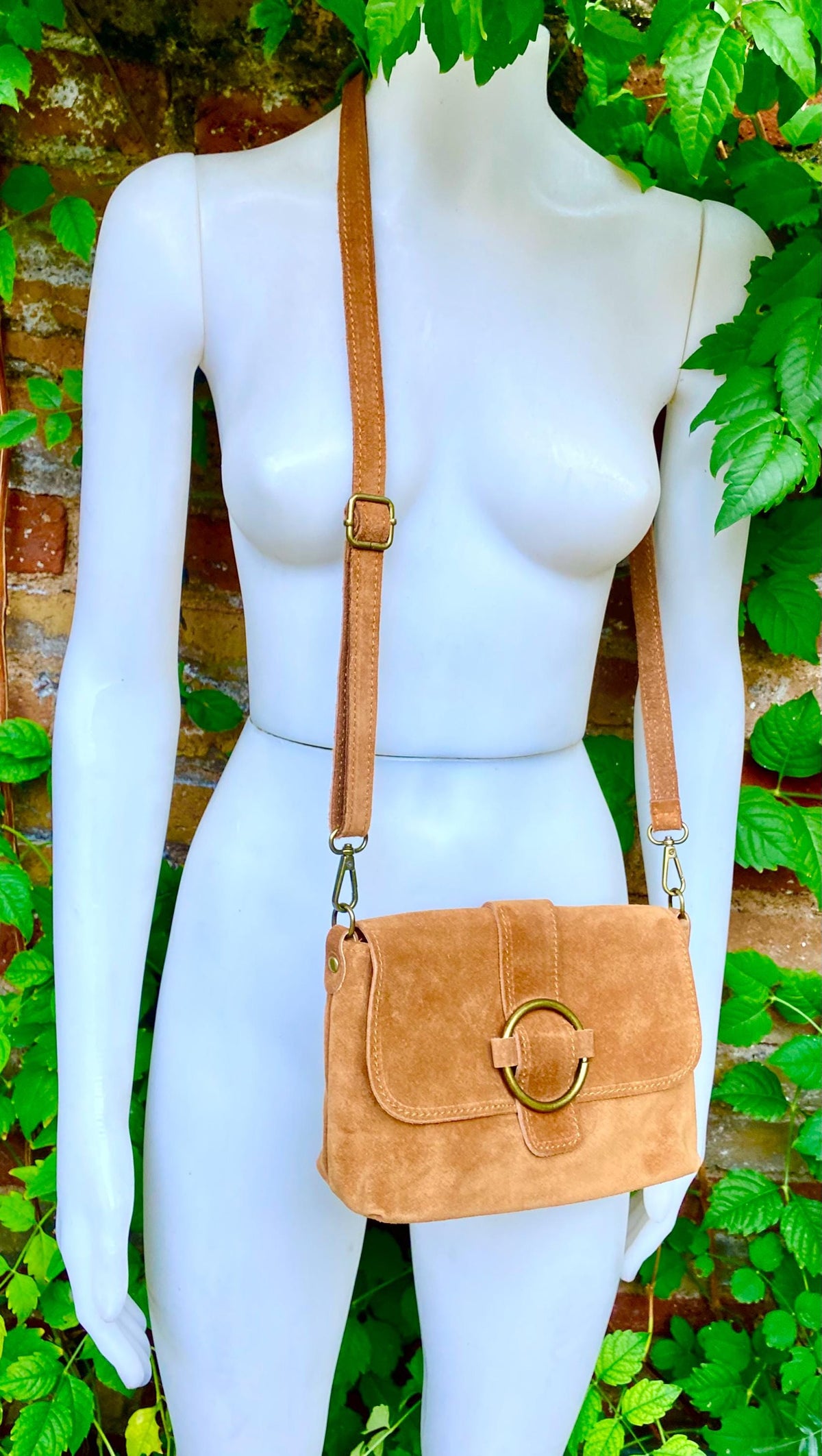 Camel BROWN suede bag.Genuine leather. Tan brown small crossbody / shoulder bag. Adjustable strap, flap + zipper. Caramel brown suede purse.