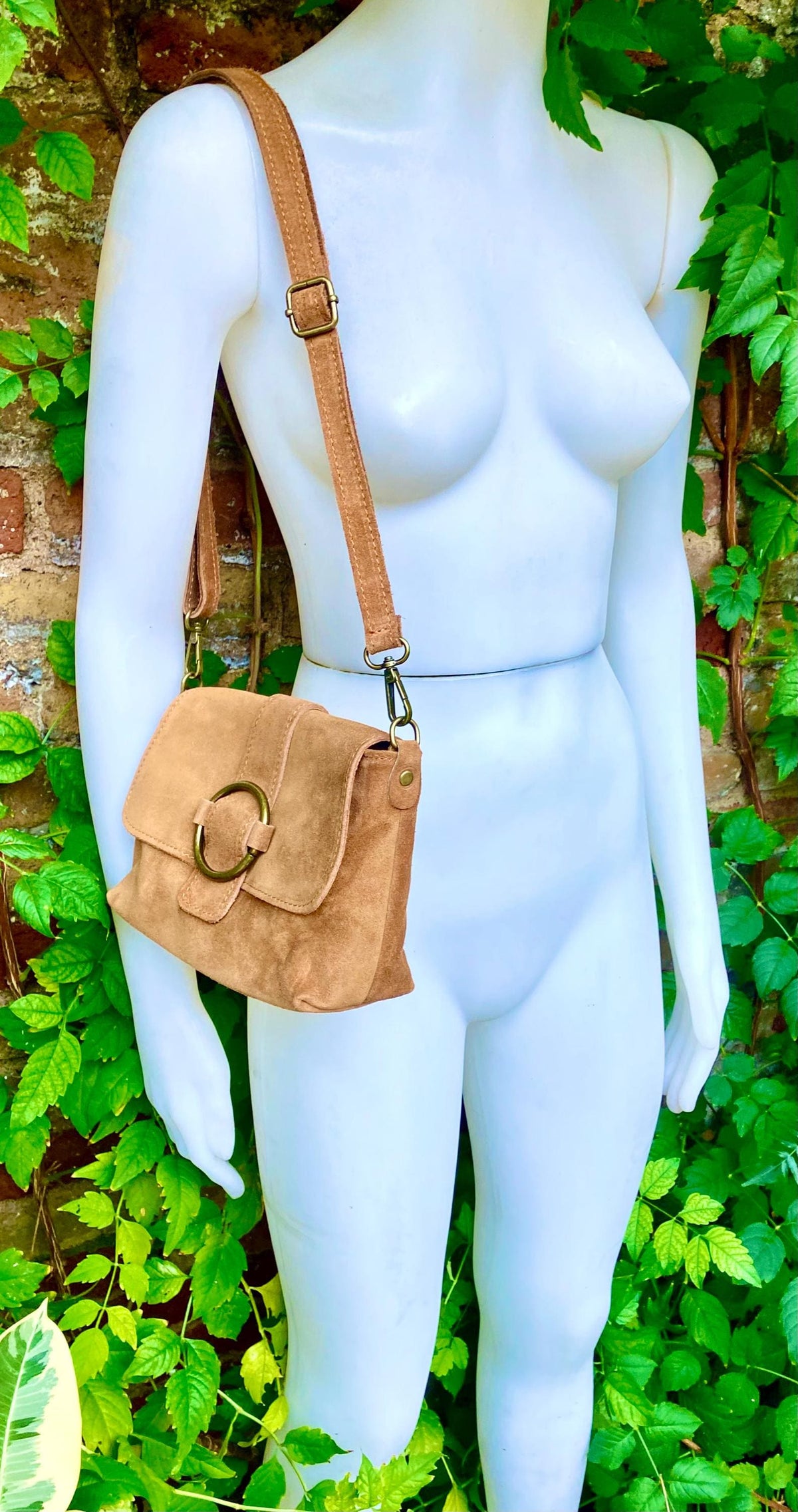Camel BROWN suede bag.Genuine leather. Tan brown small crossbody / shoulder bag. Adjustable strap, flap + zipper. Caramel brown suede purse.