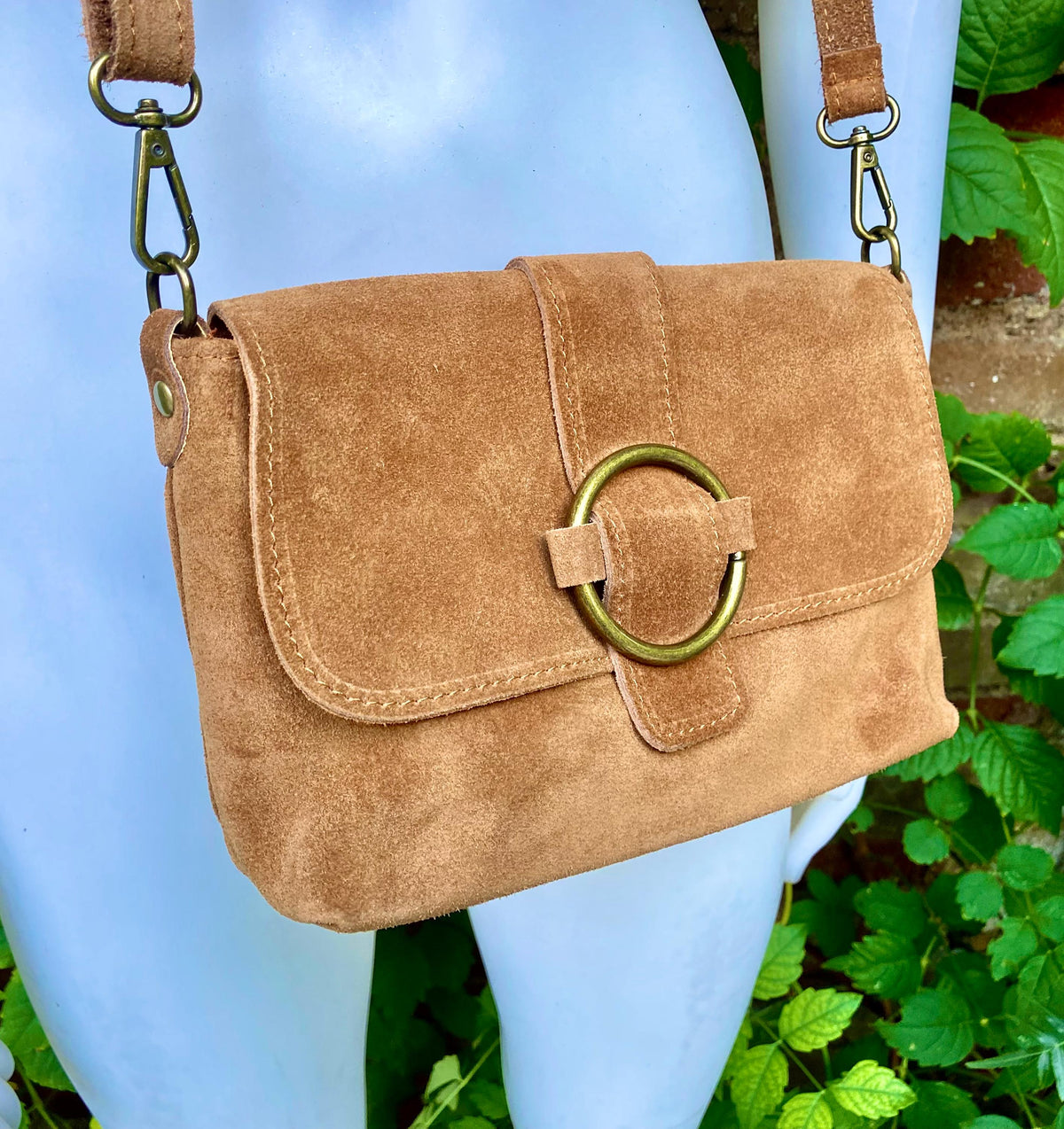 Camel BROWN suede bag.Genuine leather. Tan brown small crossbody / shoulder bag. Adjustable strap, flap + zipper. Caramel brown suede purse.