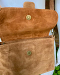 Beige suede bag. Genuine leather small suede purse. Light beige small crossbody / shoulder bag. Adjustable strap, flap + zipper.