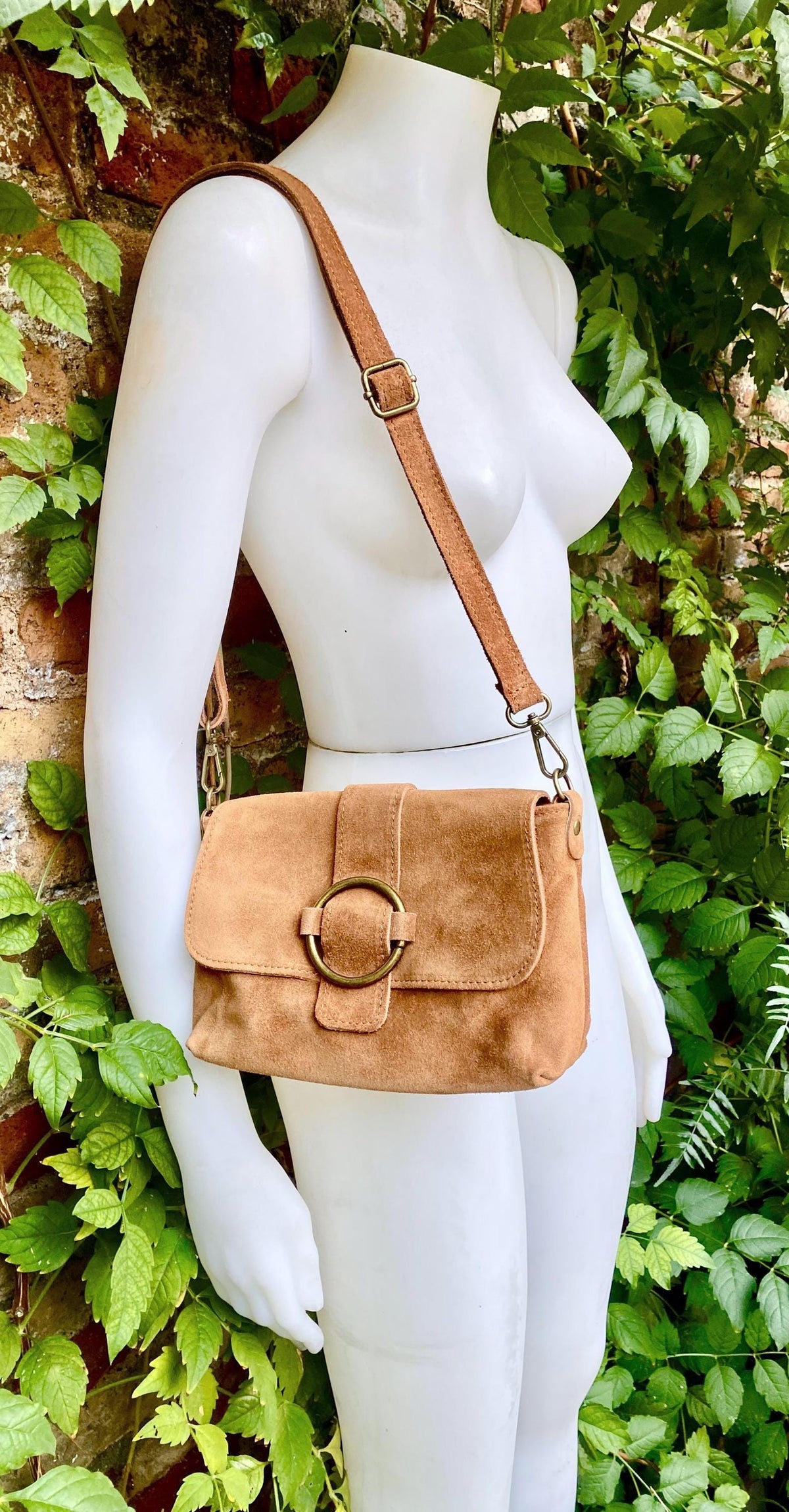 Camel BROWN suede bag.Genuine leather. Tan brown small crossbody / shoulder bag. Adjustable strap, flap + zipper. Caramel brown suede purse.