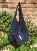 Slouch bag with ZIPPERLarge TOTE leather bag in NAVY blue. Soft natural suede genuine leather bag. Bohemian bag. NAVY suede bag.