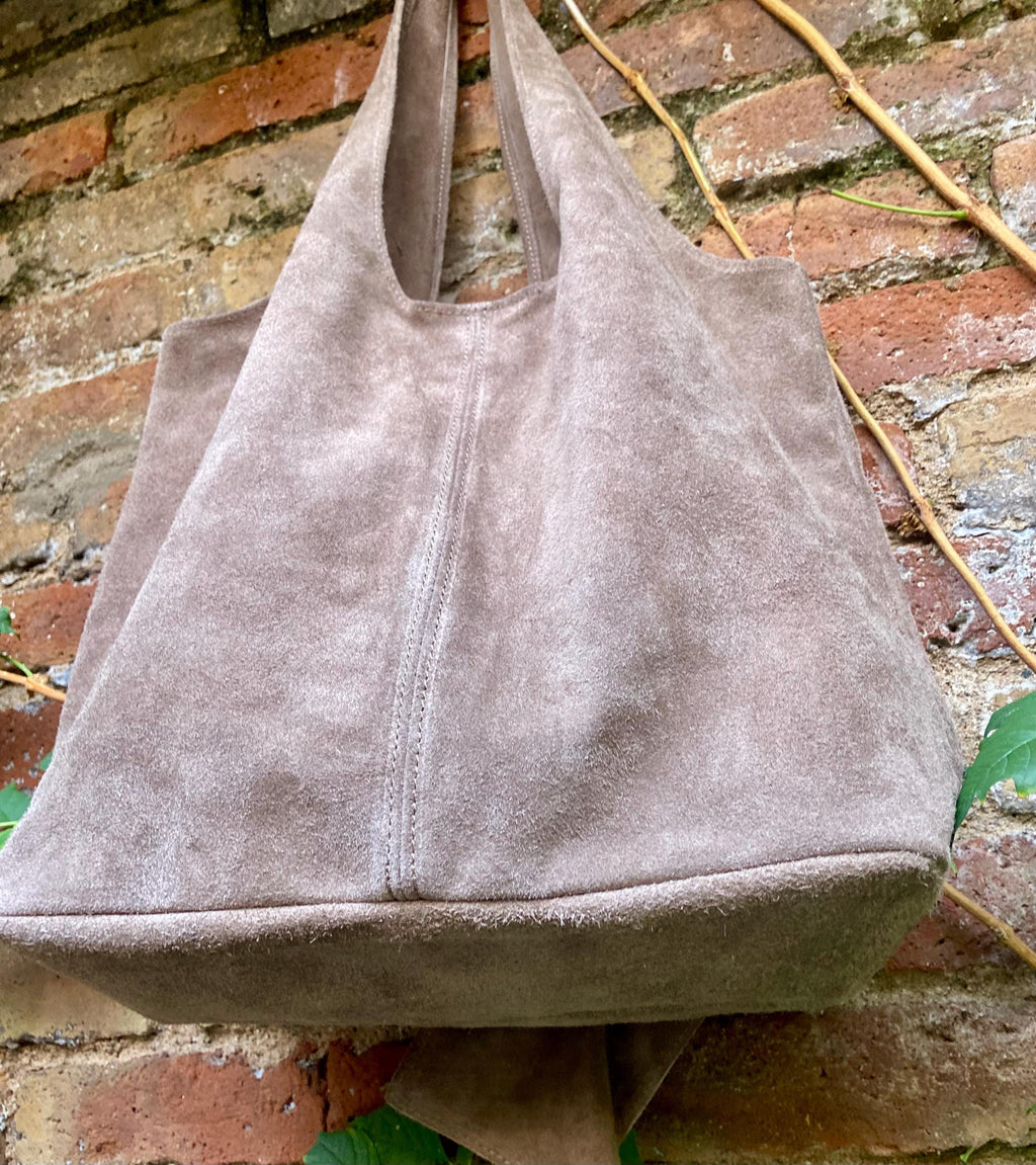 Dark brown suede leather bag with 2 shoulder straps. Soft genuine leather bag. BROWN leather laptop bags. Chocolate brown suede purse