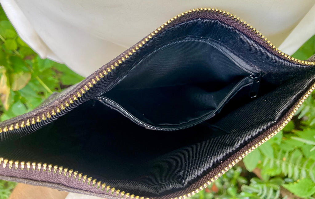 Dark brown leather bag. Genuine leather messenger bag. Chocolate brown crossbody / shoulder bag with zipper and adjustable strap