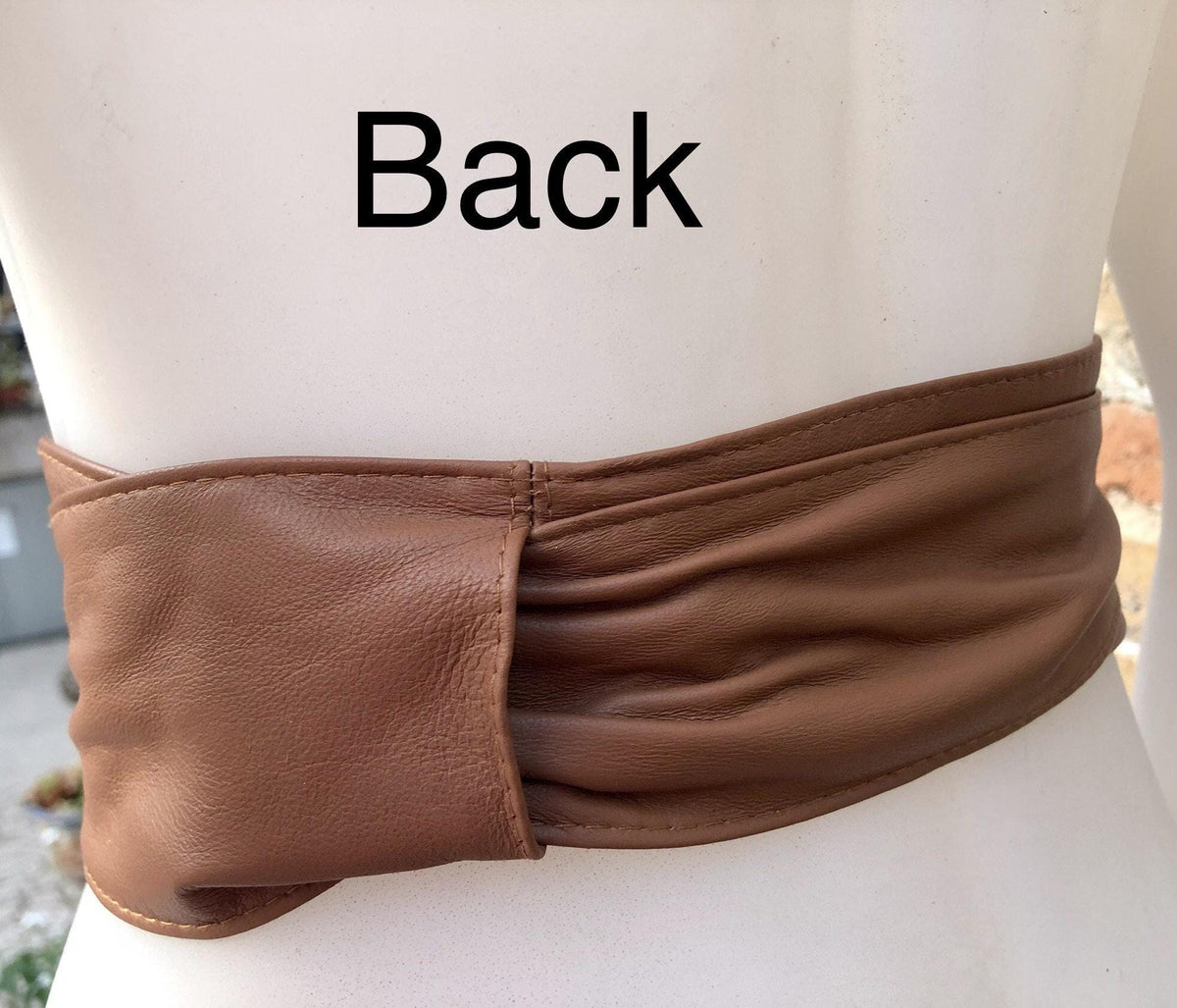 Dark CAMEL BROWN obi belt. Wrap belt in soft genuine leather. Wraparound waist belt. Wide style. Boho dress belt in TOBACCO/saddle brown