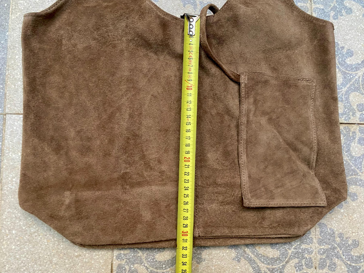 Dark brown suede leather bag with 2 shoulder straps. Soft genuine leather bag. BROWN leather laptop bags. Chocolate brown suede purse