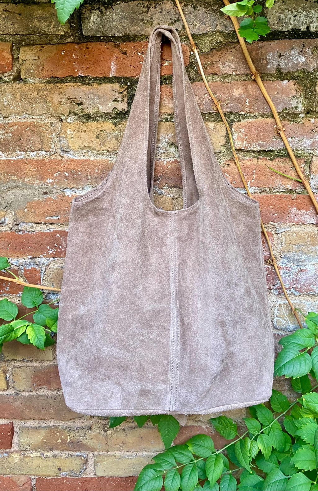 Dark brown suede leather bag with 2 shoulder straps. Soft genuine leather bag. BROWN leather laptop bags. Chocolate brown suede purse