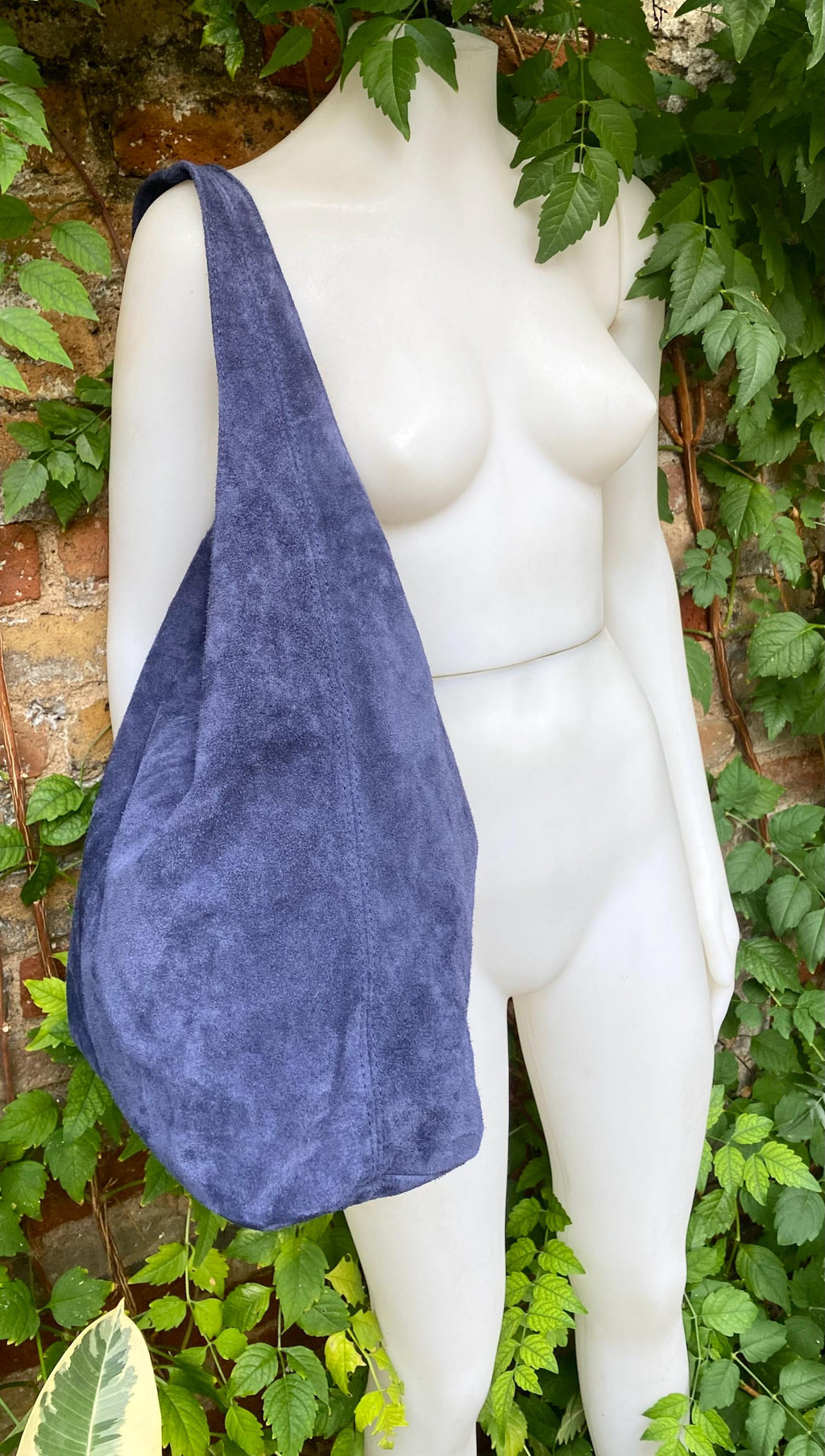 Slouch bag with zipper. NAVY blue tote leather bag. Soft natural suede genuine leather bag. Dark blue boho bag. NAVY suede bag.
