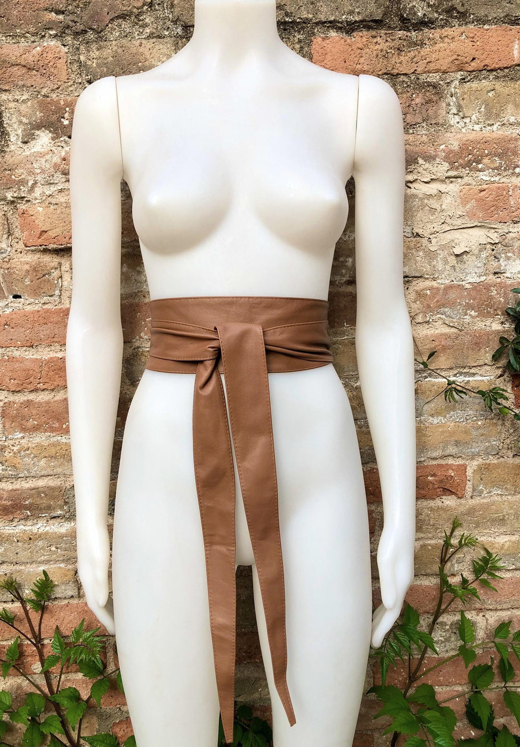 Dark CAMEL BROWN obi belt. Wrap belt in soft genuine leather. Wraparound waist belt. Wide style. Boho dress belt in TOBACCO/saddle brown