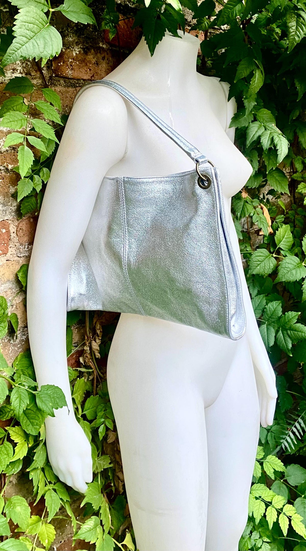 Genuine leather bag in PINK - GOLD .Crossbody / shoulder bag. Metallic salmon color purse with 2 straps. Shiny apricot - peach bag.