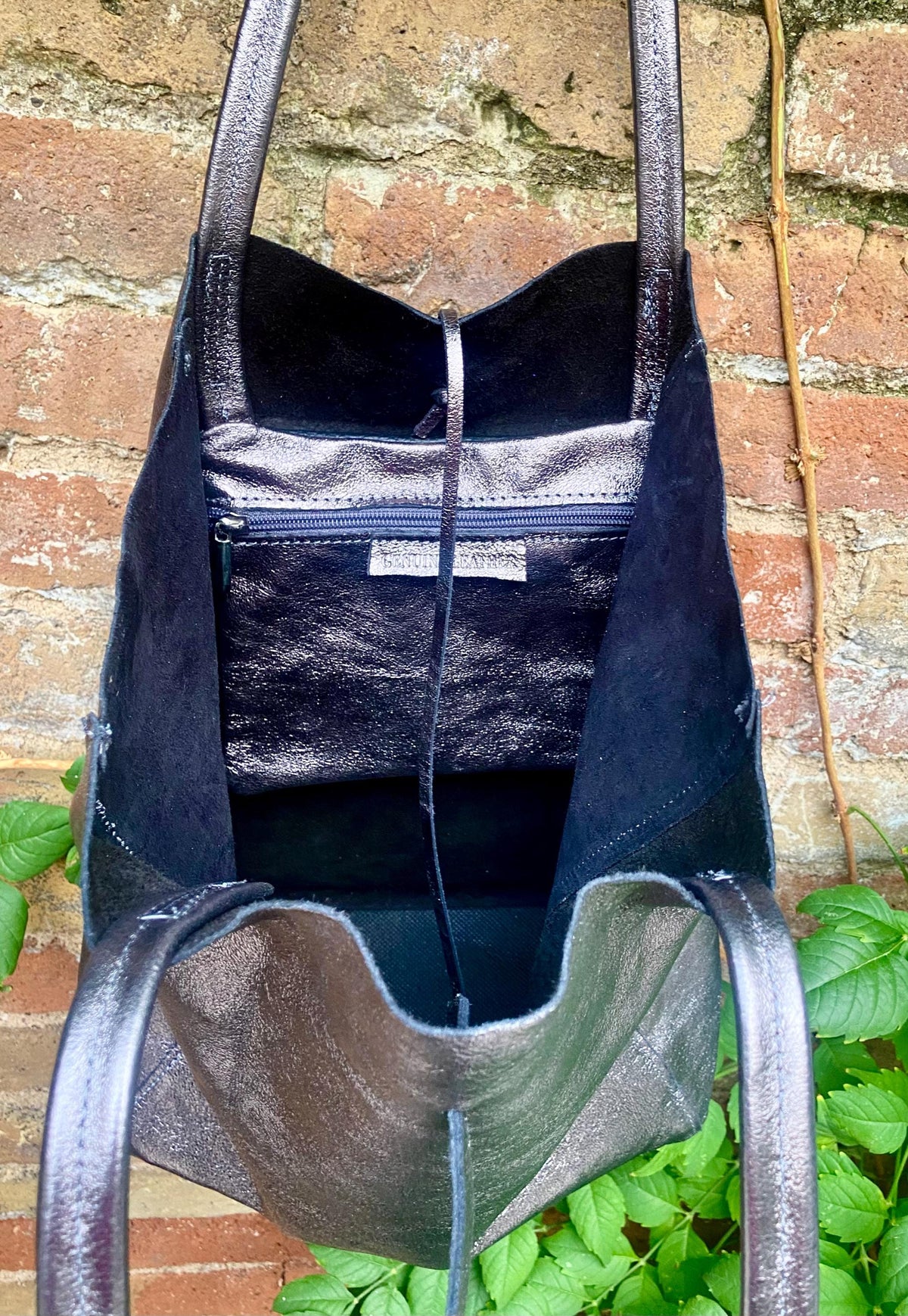 Tote leather bag in SILVER. GENUINE leather shopper. Large carry all bag for your laptop, books. Metallic leather purse.
