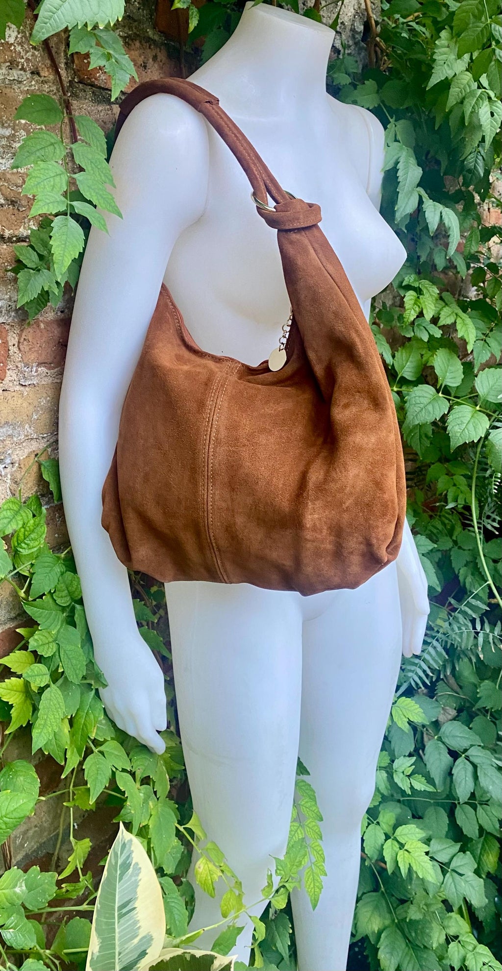 Dark camel brown suede slouchy bag with ZIPPER + lining. Natural suede shopper, genuine leather bag. Rusty brown suede purse. Hobo suede bag
