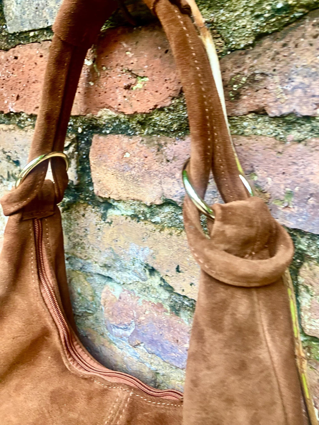 Dark camel brown suede slouchy bag with ZIPPER + lining. Natural suede shopper, genuine leather bag. Rusty brown suede purse. Hobo suede bag