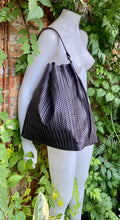 Dark brown slouchy leather bag. Hobo shoulder bag. Braided / engraved genuine leather book / tablet bag. Chocolate brown leather shopper.