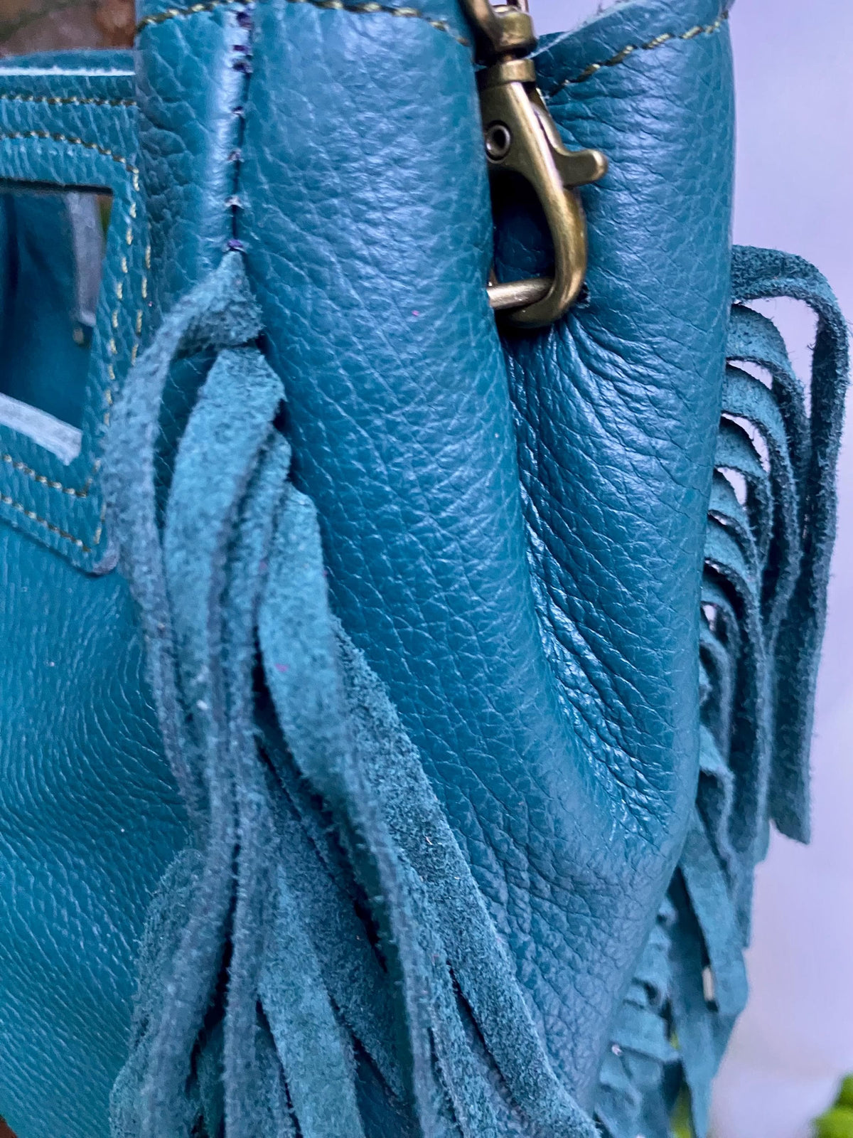 Teal crossbody fringed bag. BOHO suede leather bag with FRINGES. Blue - green genuine leather. Teal hippy leather purse