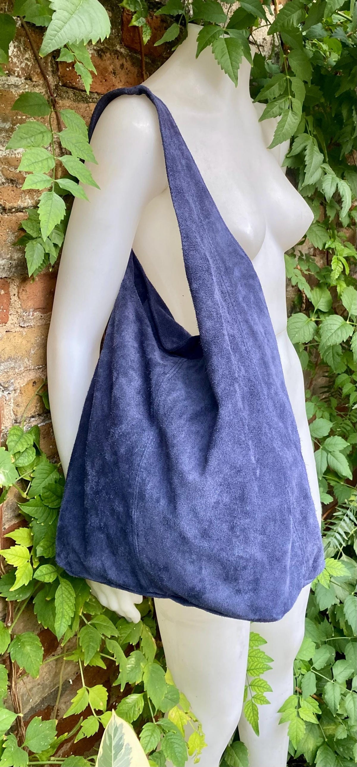Slouch bag with zipper. NAVY blue tote leather bag. Soft natural suede genuine leather bag. Dark blue boho bag. NAVY suede bag.