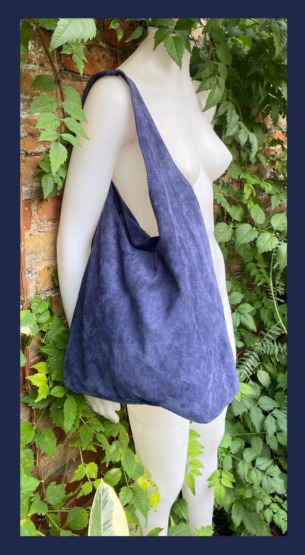 Slouch bag with zipper. NAVY blue tote leather bag. Soft natural suede genuine leather bag. Dark blue boho bag. NAVY suede bag.