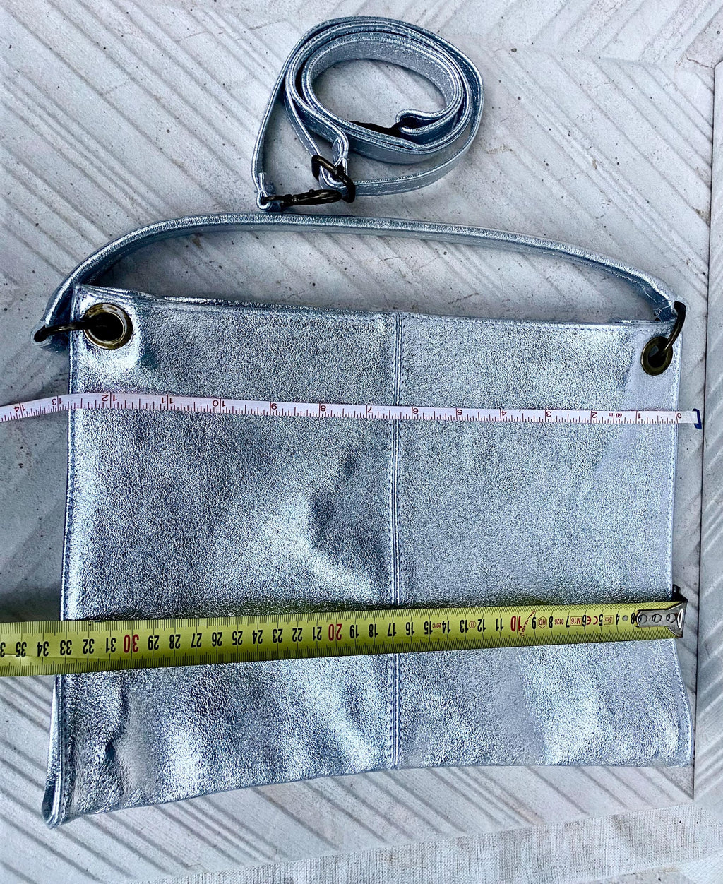 Genuine leather bag in SILVER .Cross body / shoulder bag. Silver purse with 2 straps.