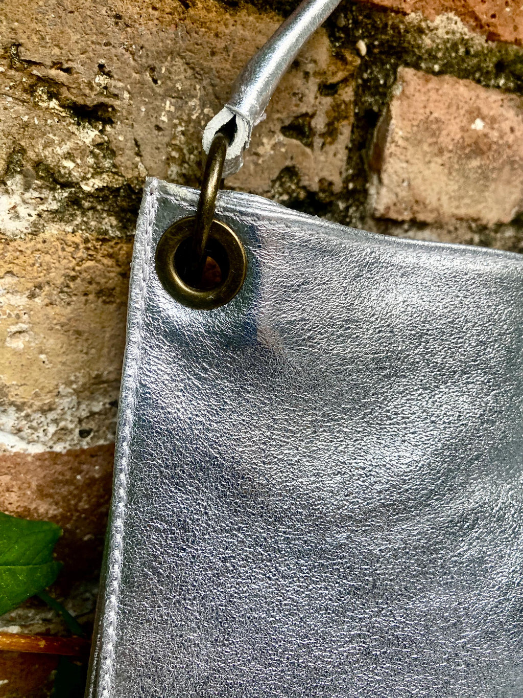 Genuine leather bag in SILVER .Cross body / shoulder bag. Silver purse with 2 straps.