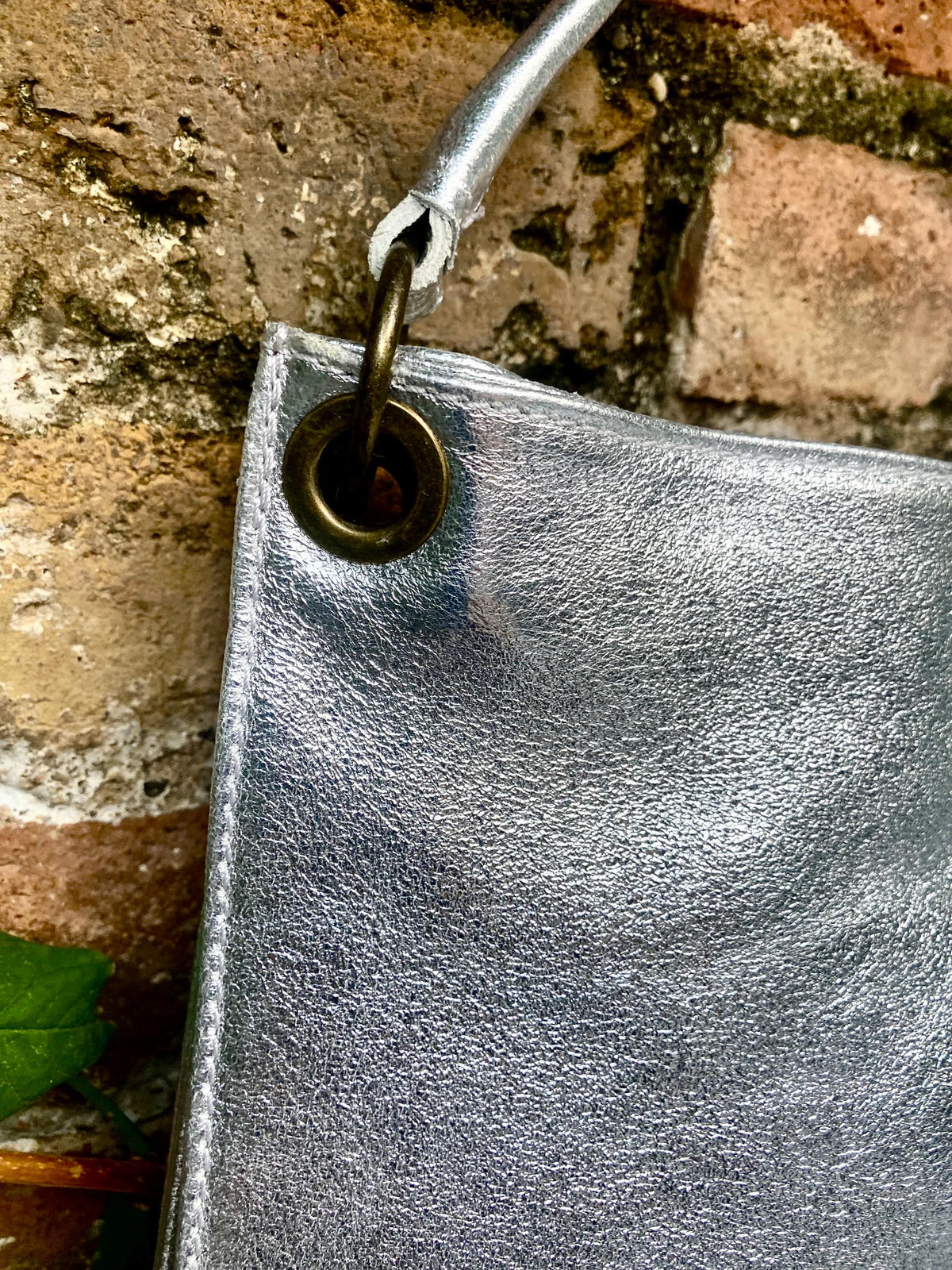 Genuine leather bag in SILVER .Cross body / shoulder bag. Silver purse with 2 straps.