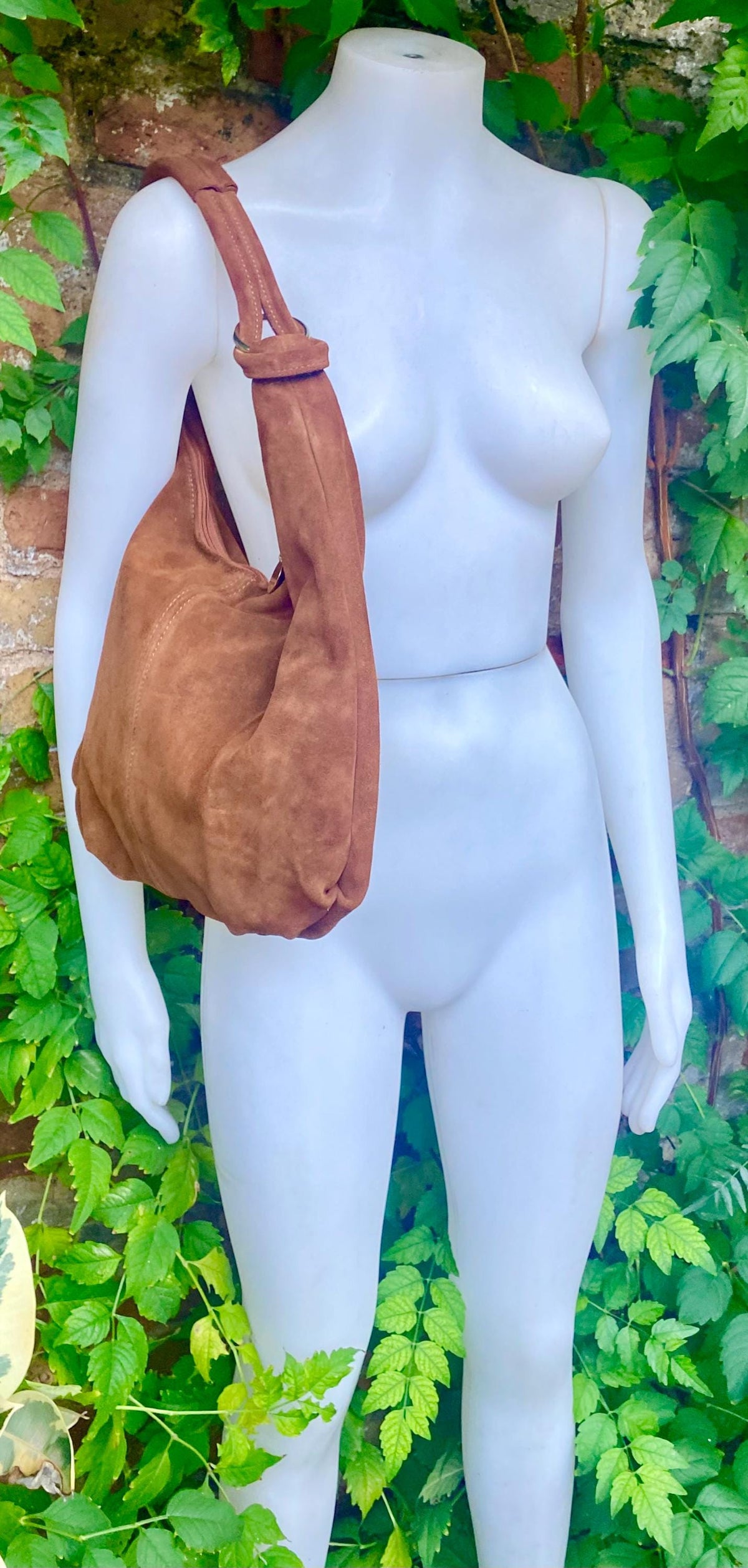 Dark camel brown suede slouchy bag with ZIPPER + lining. Natural suede shopper, genuine leather bag. Rusty brown suede purse. Hobo suede bag