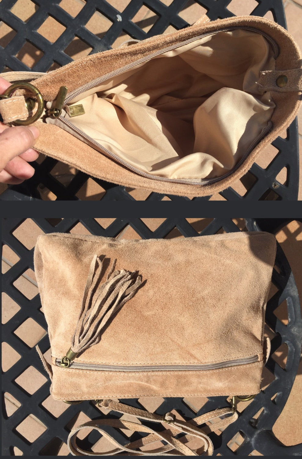 BOHO suede leather bag in DARK brown. Cross over bag, leather bag, boho bag, messenger suede bag. Soft natural leather bag with tassels