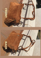 suede leather bag in BEIGE with tassel . Cross body bag in natural SUEDE. Messenger bags, bike bags, adjustable strap.